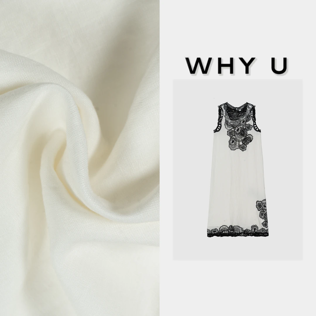 WHYU夏季新款极简风黑白印花砍袖连衣裙长款【安念】25SS