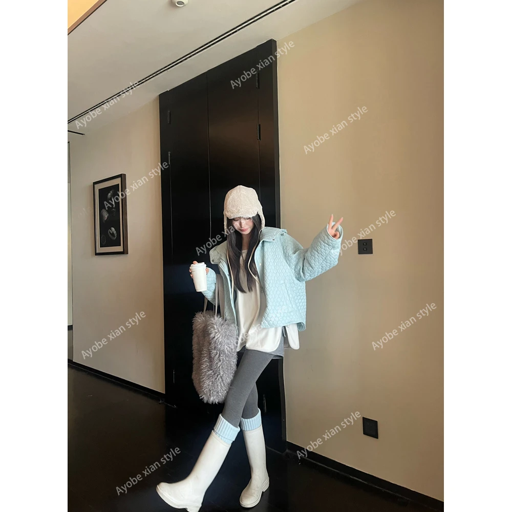 【AYOBE】小贤   糖果色清新菱格纹休闲通勤显瘦外套