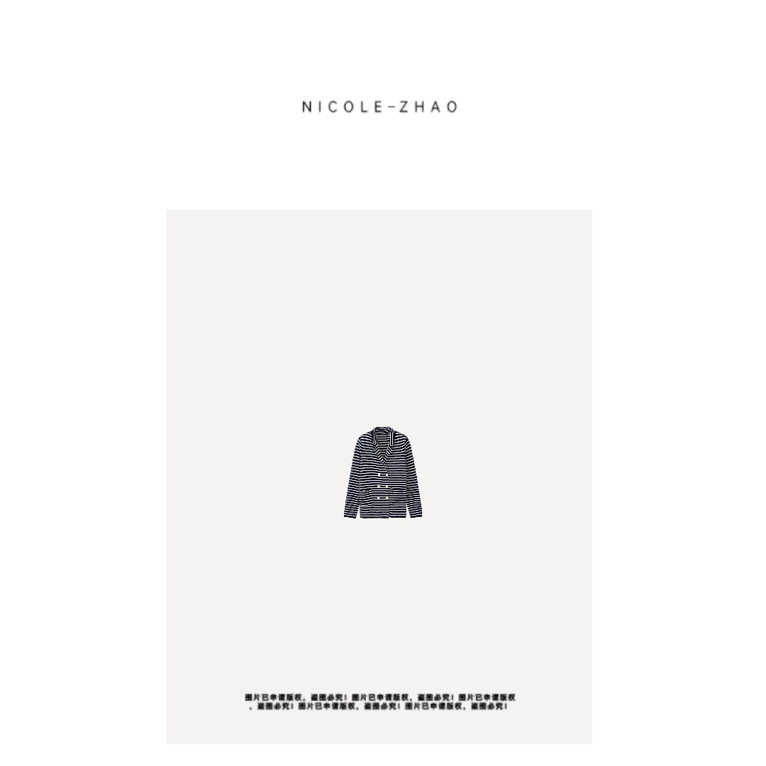 SM2108【贵姐NICOLE】新款女装时尚条纹挑洞双排扣休闲针织外套