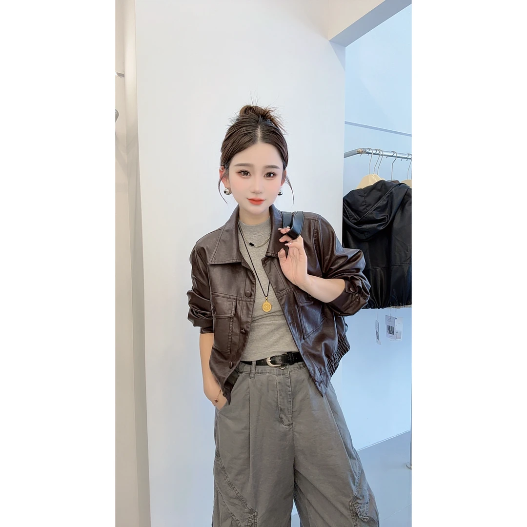 【宋轶同款】油蜡皮植鞣皮衣外套高雅轻奢秋季新款