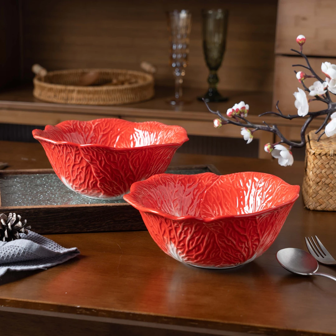 【西里西亚专属】浮雕白菜（红）-8英寸汤碗两个装