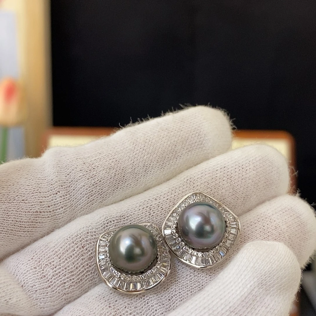 海水珍珠耳饰银S925镶嵌