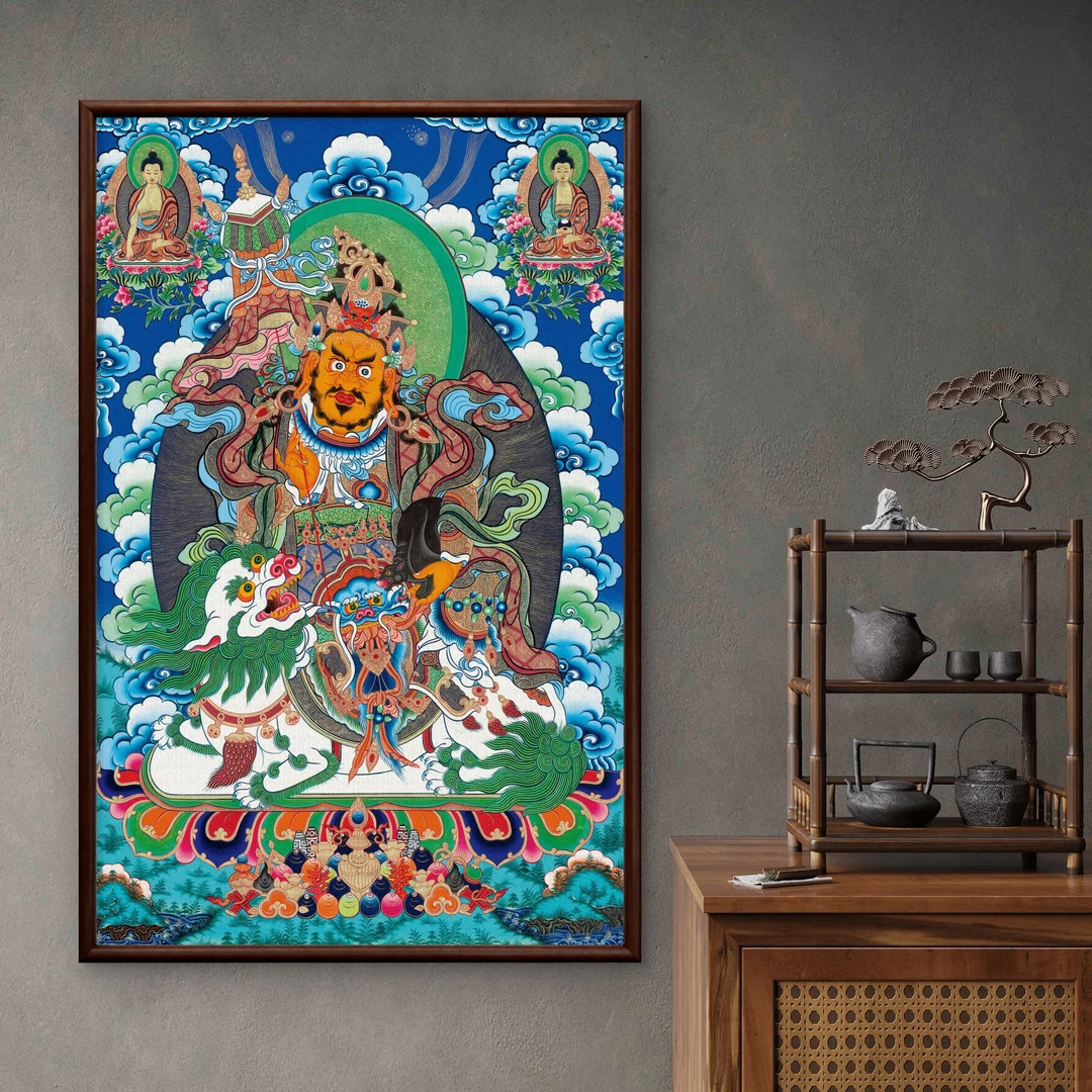 9909-62*95财宝天王中式装饰画实木框玄关书房茶室客厅实木装饰画
