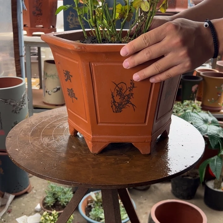 32红清雅六方花盆花盆花盆