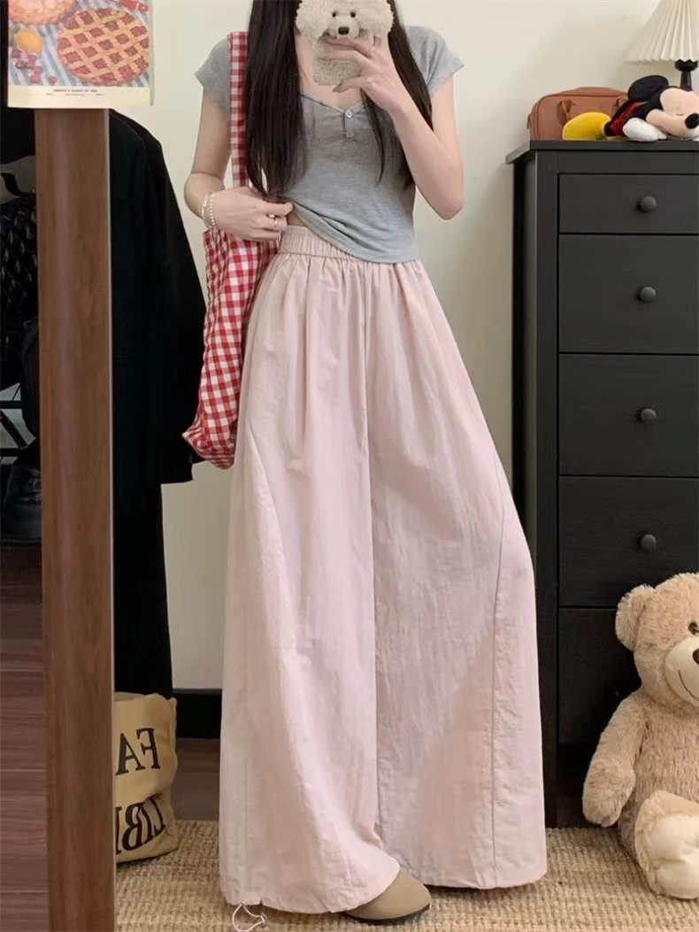 Z753慵懒山本速干阔腿休闲裤2025新款高腰百搭宽松抽绳束脚长裤