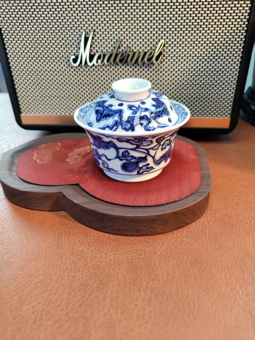 A123景德镇手绘青花蝙蝠葫芦马蹄盖碗  100ml