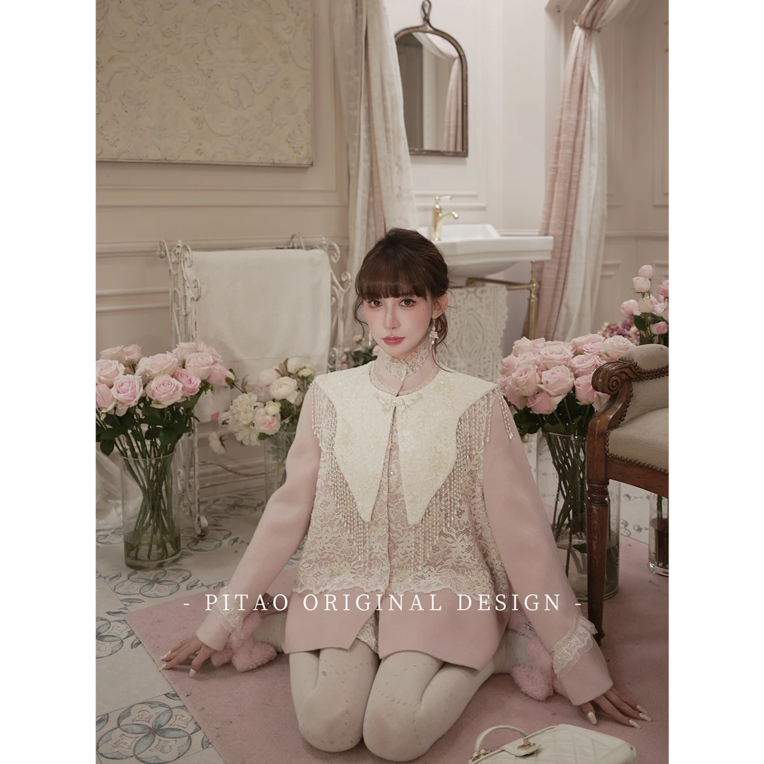 杜屁屁桃PITAO 原创【芙蓉玉露】冬季女新中式双面呢大衣披肩半裙