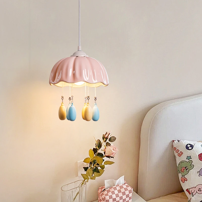 【水母吊灯】奶油风儿童房卧室灯粉色少女心手工陶瓷原创灯casagd