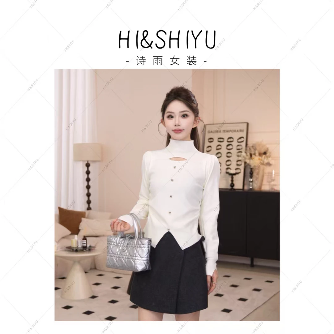 HISHIYU【婉约气质】半高领设计感镂空针织衫上衣打底秋冬