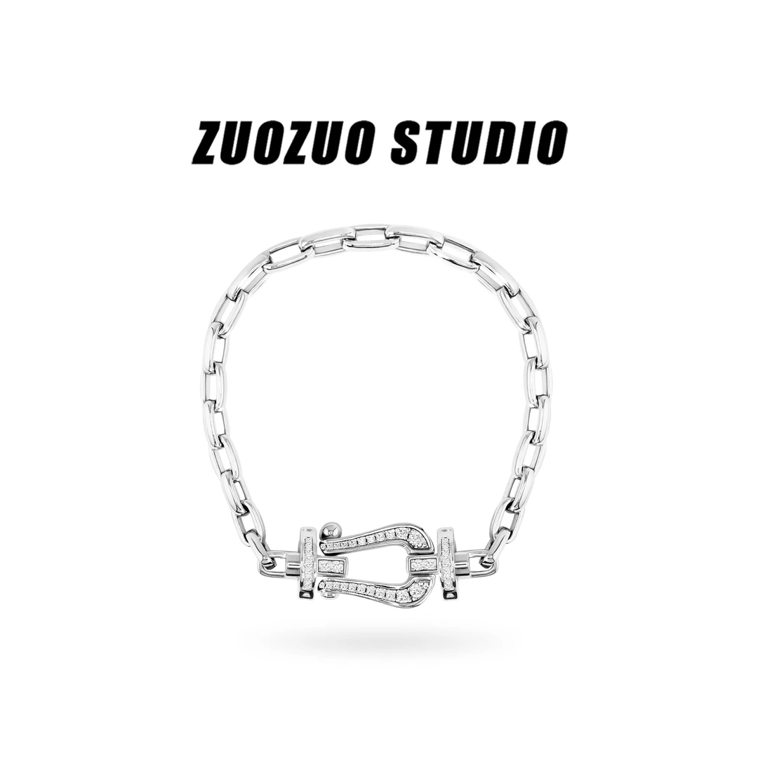 925银手链 马蹄扣满锆简约欧美手链轻奢时尚百搭小众精致气质银色