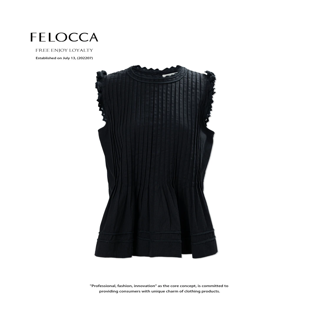 【FELOCCA】无袖花边圆领褶皱宽松背心上衣25SSY194