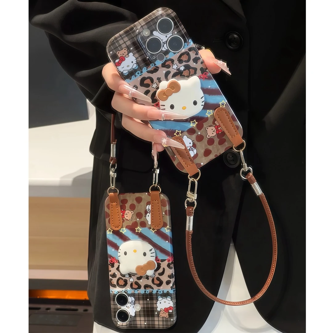 适用拼纹KT支架挂绳苹果16promax菲林手机壳华为p70oppovivo小米