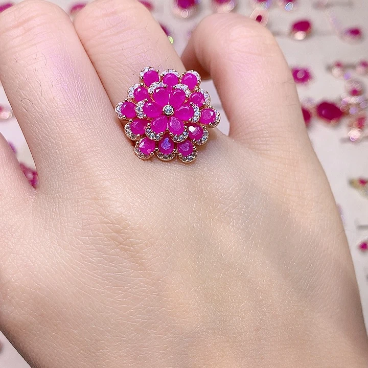 红宝石戒指银S925镶嵌