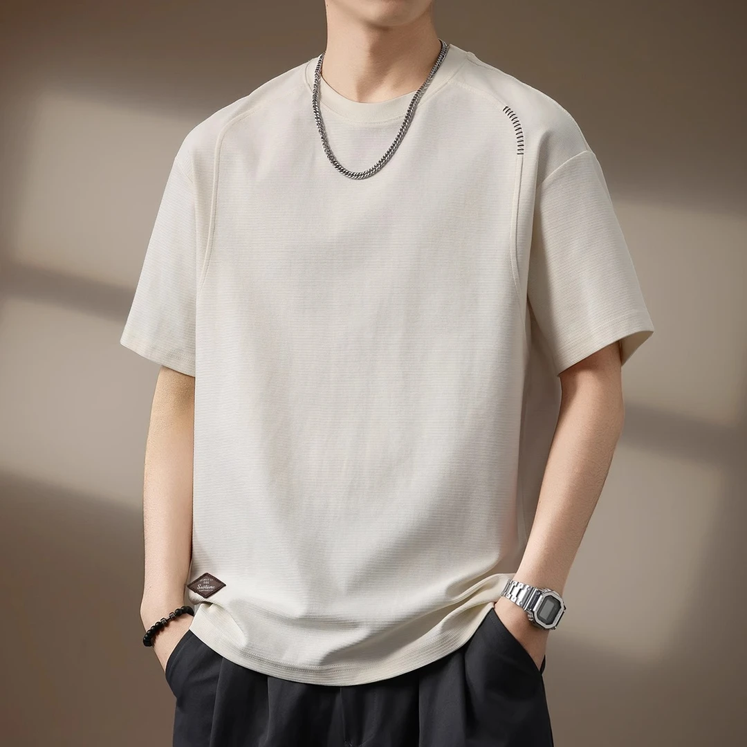 Cebrodz美式肌理感简约T恤男夏季潮牌宽松拼接质感短袖休闲体恤