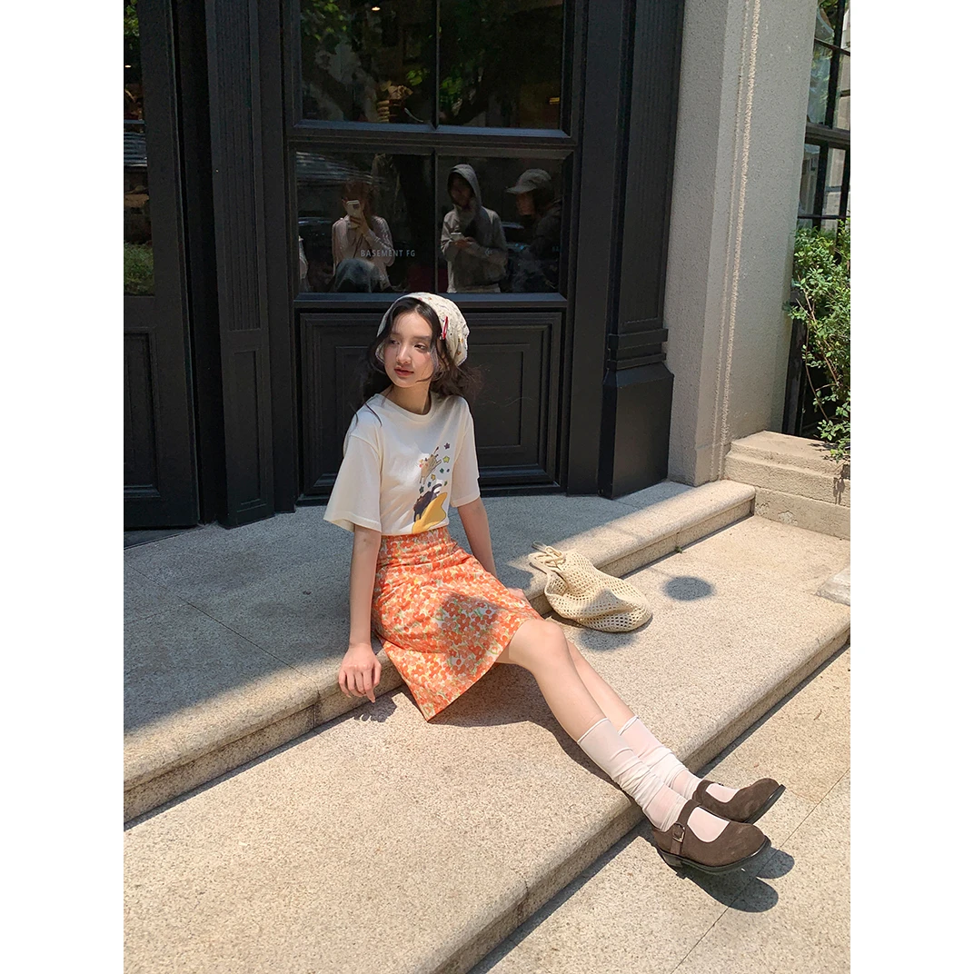 觅定高腰碎花半身裙高腰a字裙短裙小个子半裙子DQ11996