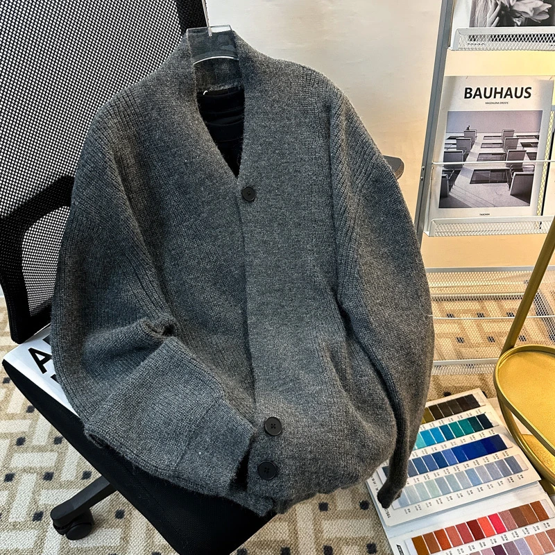 DeweLvum秋冬季加厚开衫时尚毛衣男女老钱风慵懒风针织衫外套男装