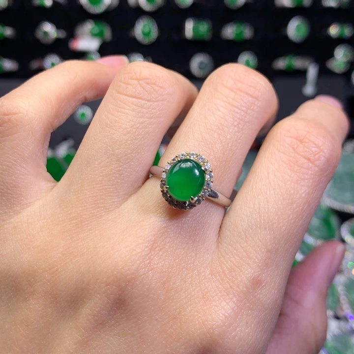 【闪购商品】翡翠戒指银S925镶嵌天然翡翠