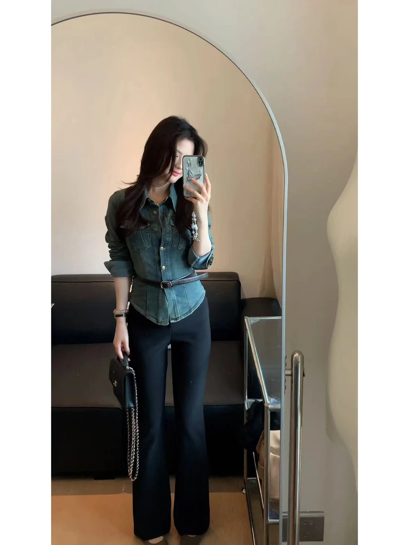 【肉肉】高弹力微喇叭裤子女韩系显瘦显腿长休闲裤垂坠感高腰长裤