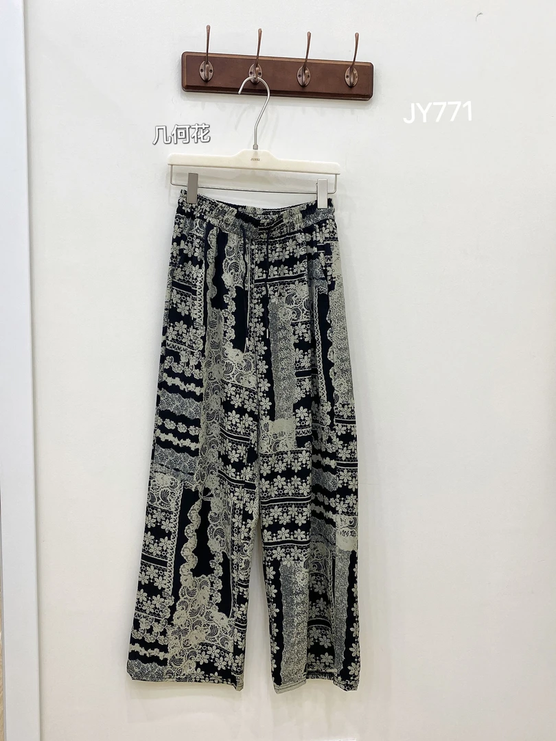JUNXI（771#）复古印花宽松慵懒休闲直筒裤【L码裤长104腰围68】