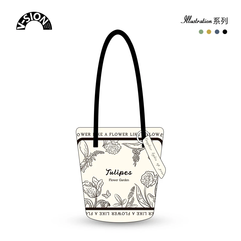 唯鑫V-SION法式浪漫新款插画联名休闲时尚通勤斜挎加长水桶帆布包