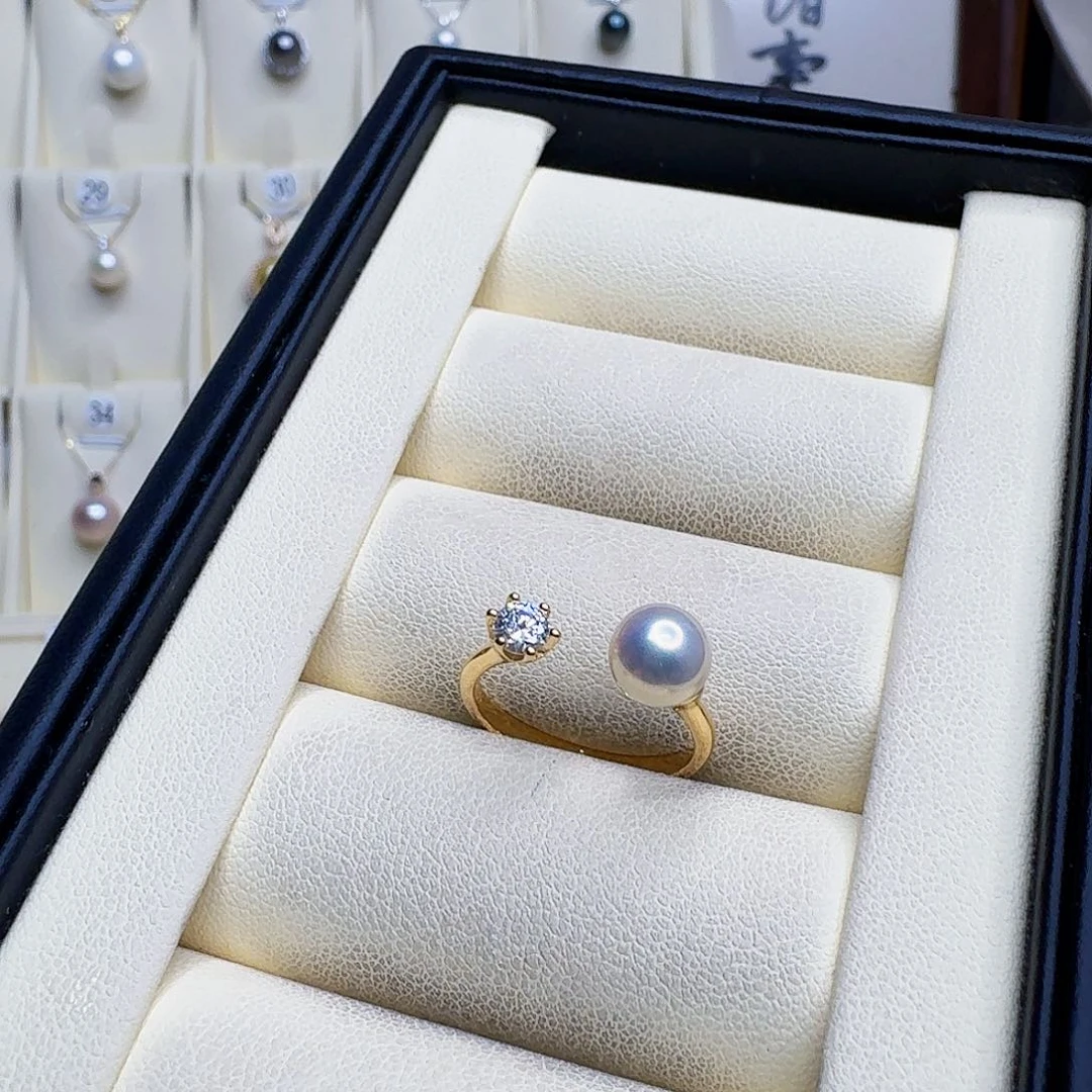 淡水珍珠戒指银S925镶嵌小*鹿