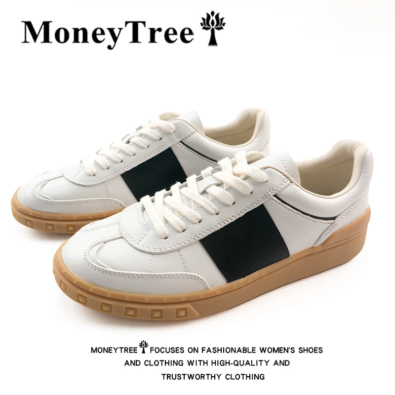 MONEYTREE华伦百搭真牛皮小白鞋女增高德训鞋休闲运动版鞋女百搭
