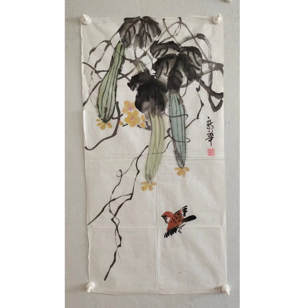 1006纯手绘老字画《丝瓜》中堂  100×50