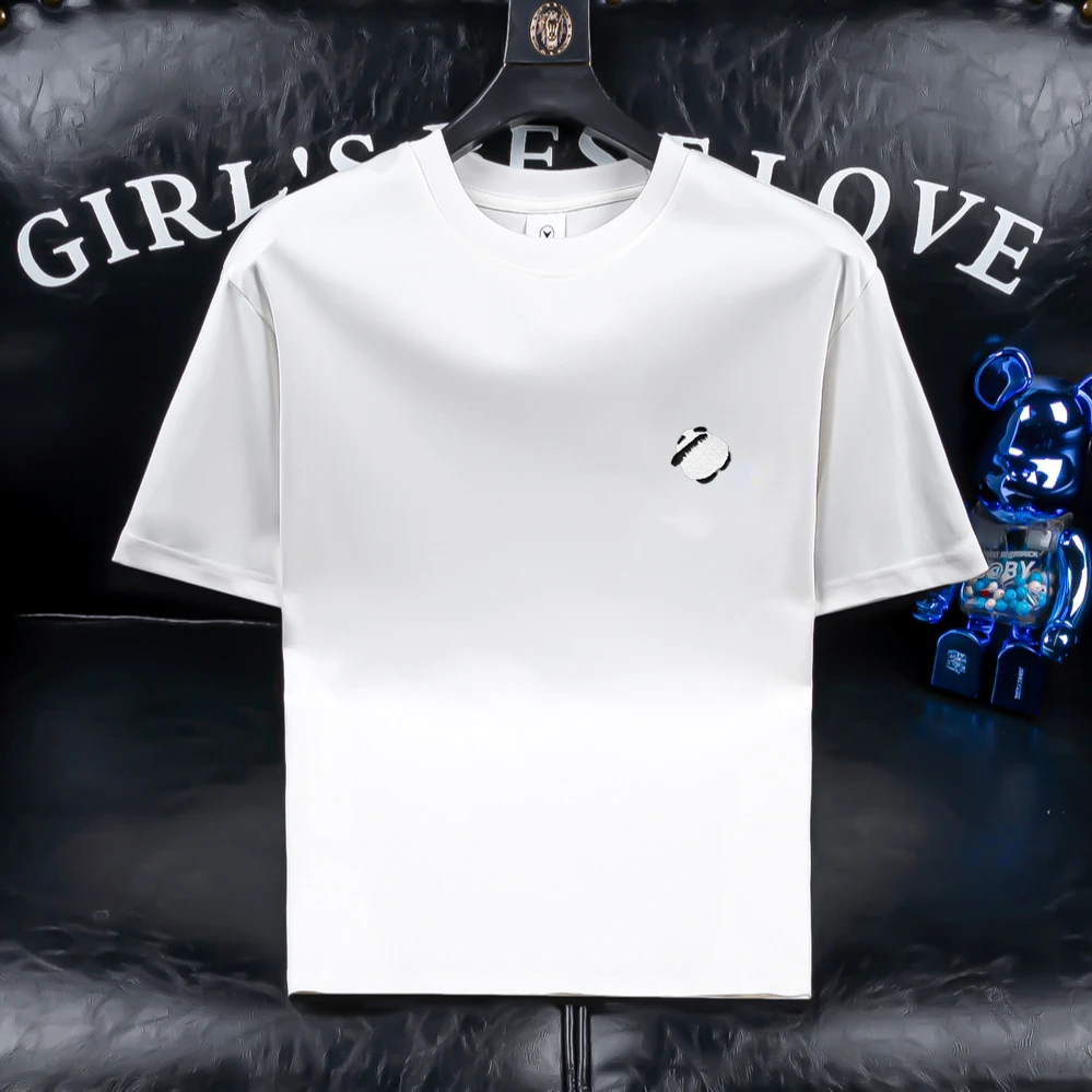 欧货夏季新款熊猫刺绣短袖男士T恤商务薄款t恤打底半袖时尚上衣潮