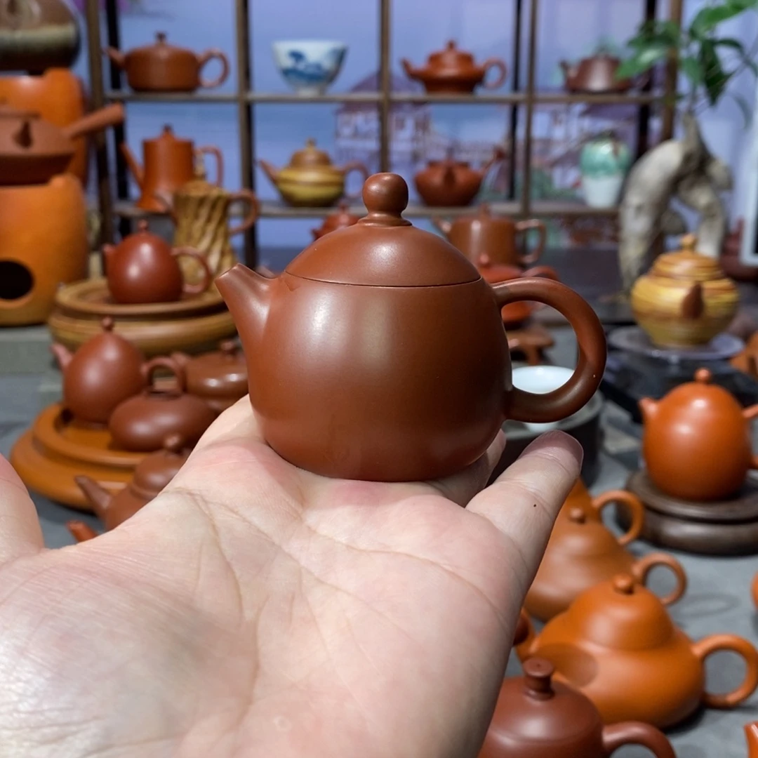朱泥茶壶全手朱泥把把壶小龙蛋50cc