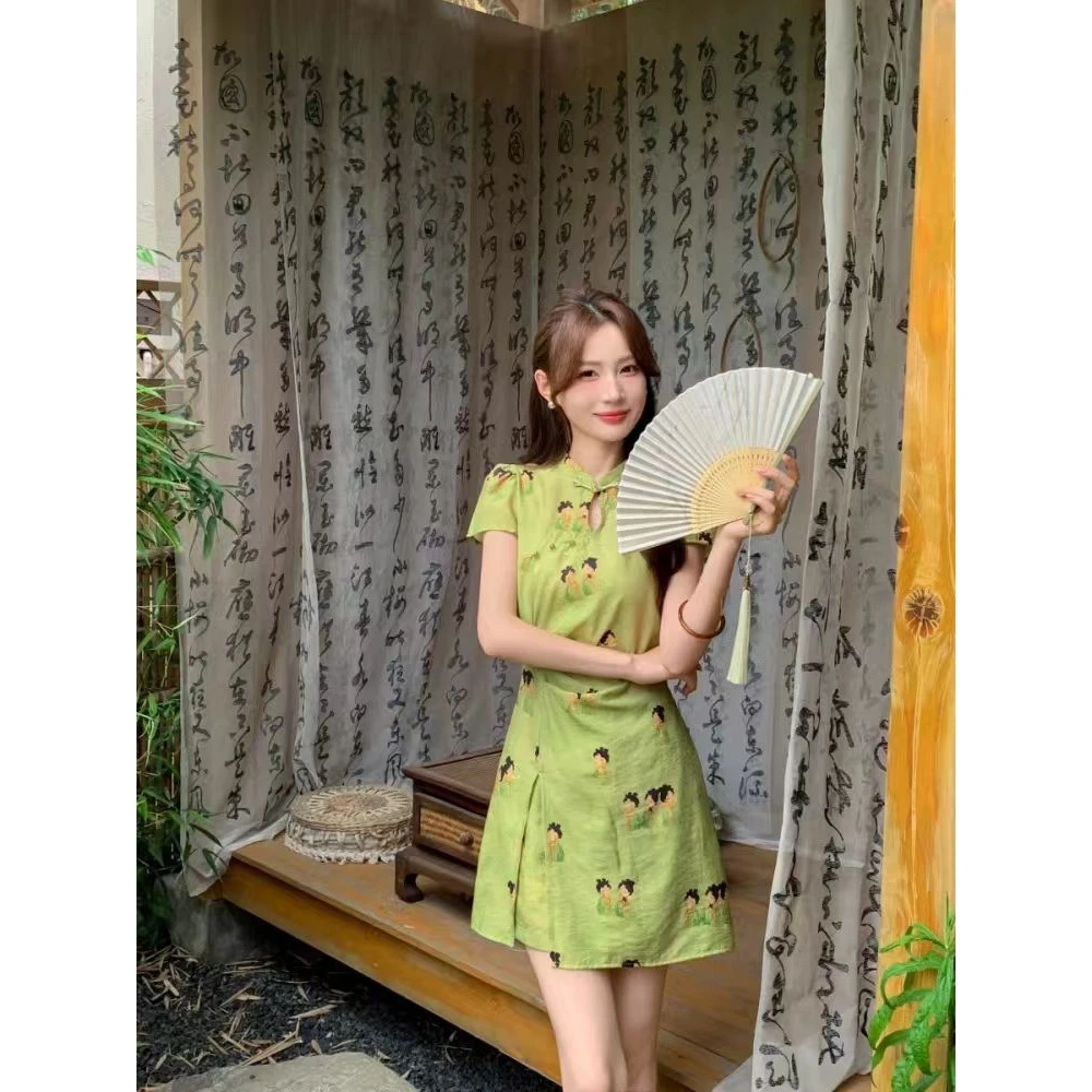 2025夏季巨好看独特漂亮气质新中式国风唐装上衣裤子套装HJ-2076