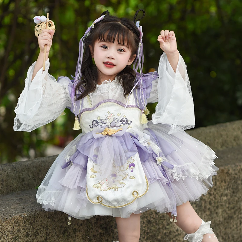 2025玉兔汉服女童四季款公主裙裙子生日礼服公主连衣裙短款蓬蓬裙