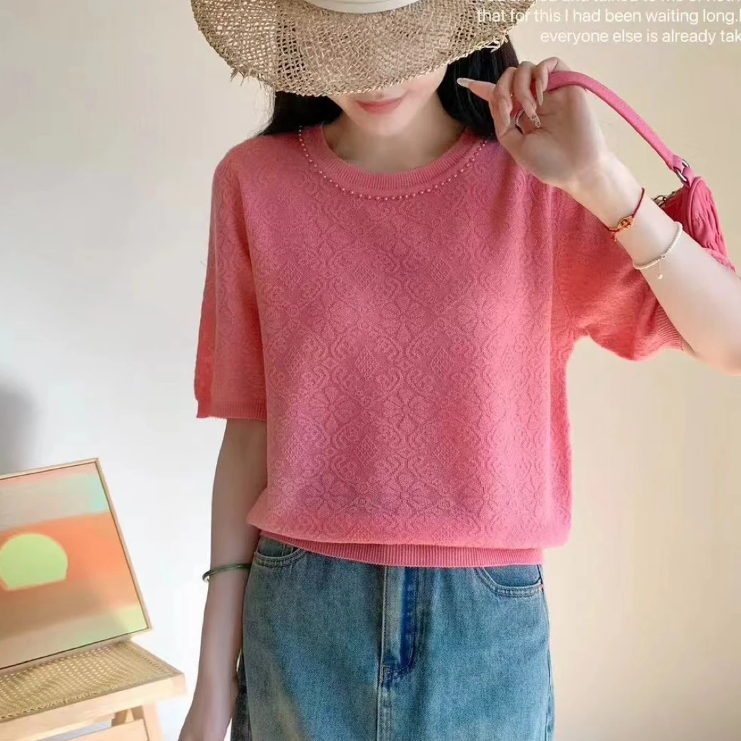 高品质重工钉珠提花上衣