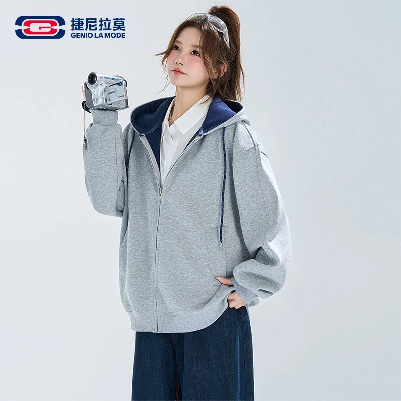 【敖瑞鹏代言】【赠小卡】捷尼拉莫秋季新款拼色连帽卫衣男女同款