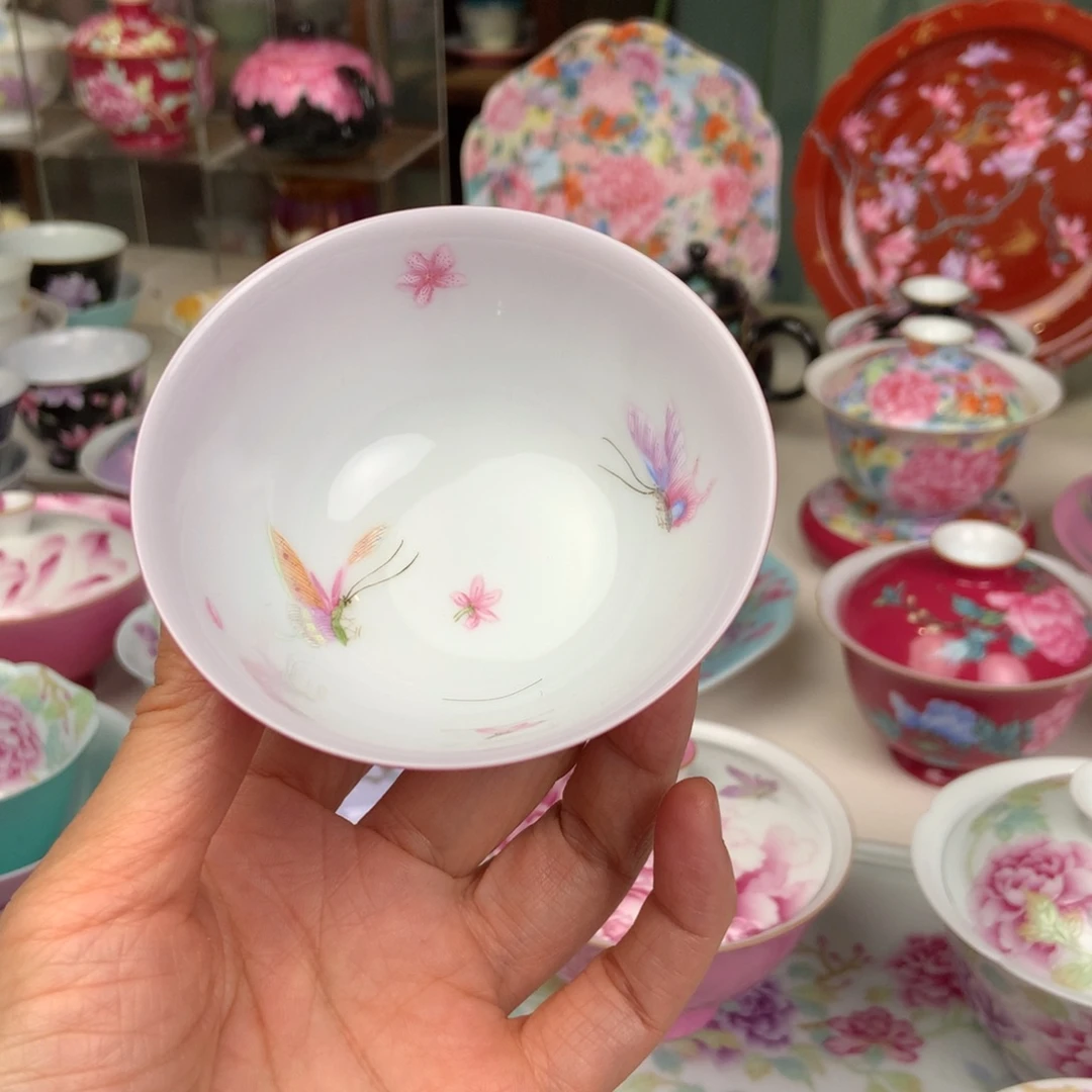 静***～陶景德镇蝶恋花手工手绘