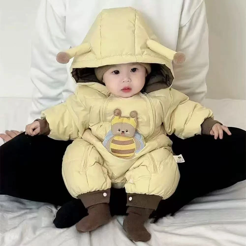 冬季韩版爬服韩版加绒婴幼连体衣加厚外套连体衣