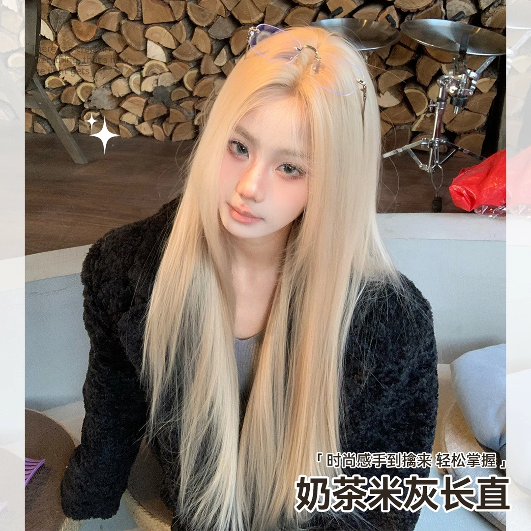 【空白格】假发女韩系气质中分手钩蕾丝逼真时尚修脸整顶假发