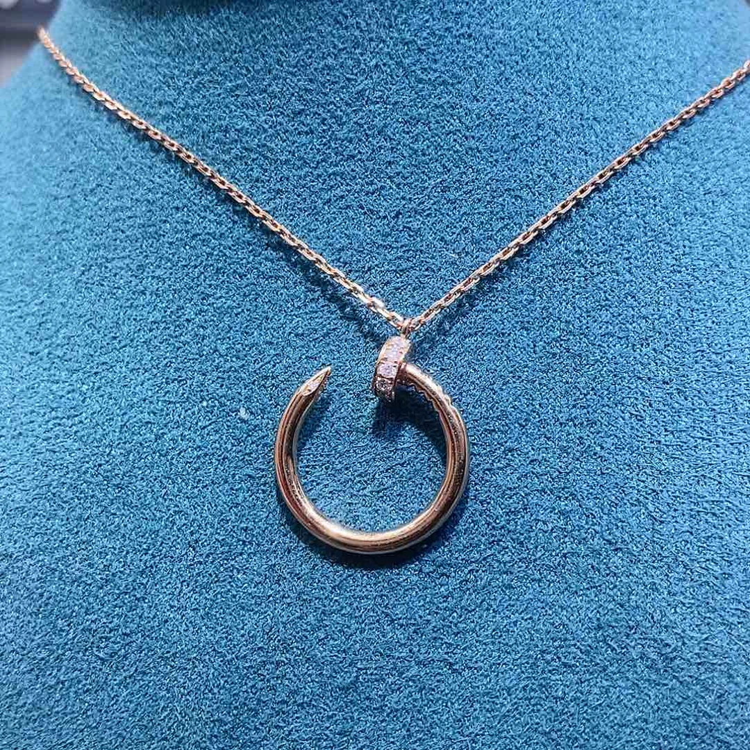 颈饰钻石18K金镶嵌k玫钉子头尾钻项链