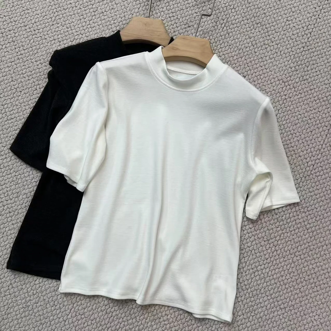 【老头定制】醋酸春季简约百搭纯色短袖T恤 X-25001