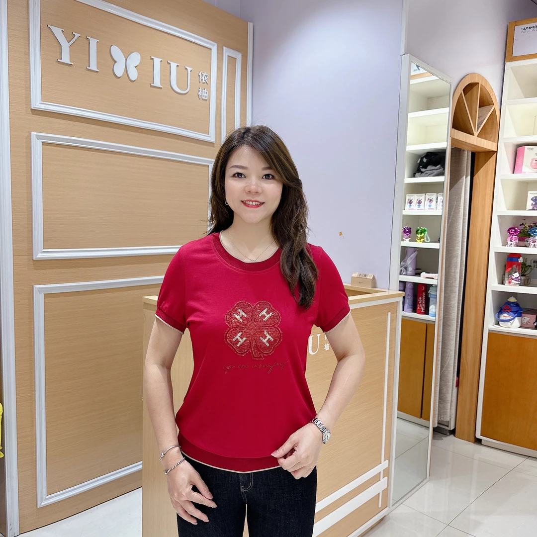 高档舒适上衣6-25934女遮肉显瘦时尚洋气T恤上衣气质妈妈装