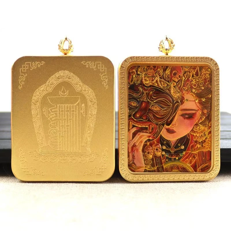 铜合金单面浮雕唐卡吊坠/单面扎基拉姆纯铜唐卡吊坠