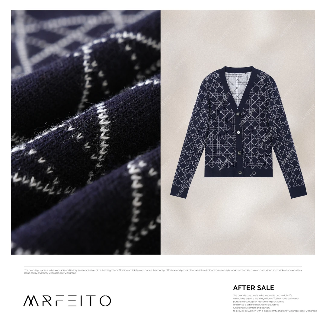 2025春季新款重工菱形格纹休闲针织开衫H18KS02C30567