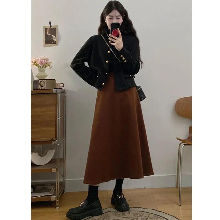 C-6612+6258+6623胖颖专属大码春季新款打底+外套+半身裙三件套