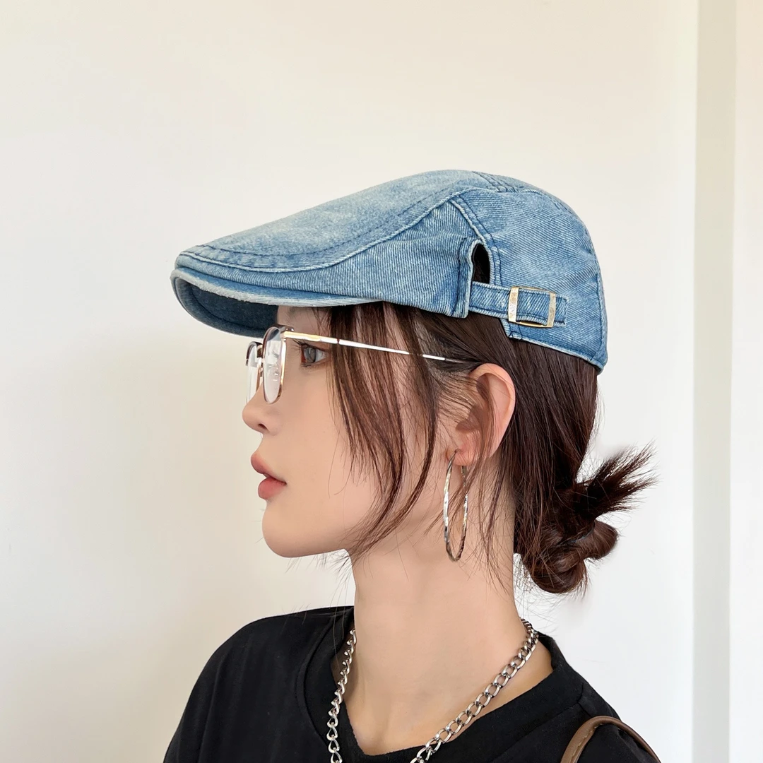 牛仔鸭舌帽2025秋季新款前进帽休闲贝雷帽子女时尚复古韩版报童帽
