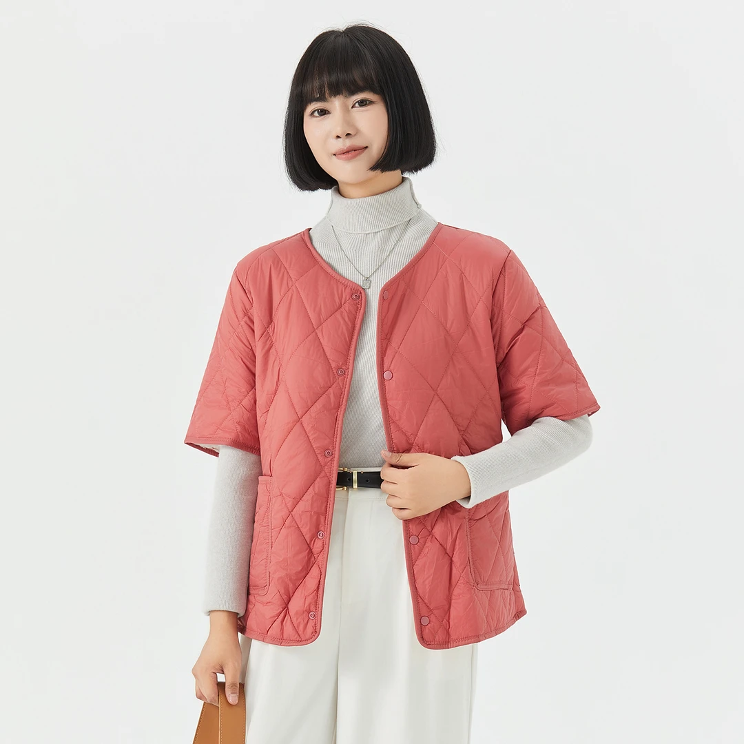 秋冬五分袖内胆棉衣女短款加绒加厚修身保暖棉服内穿半袖护肩坎肩