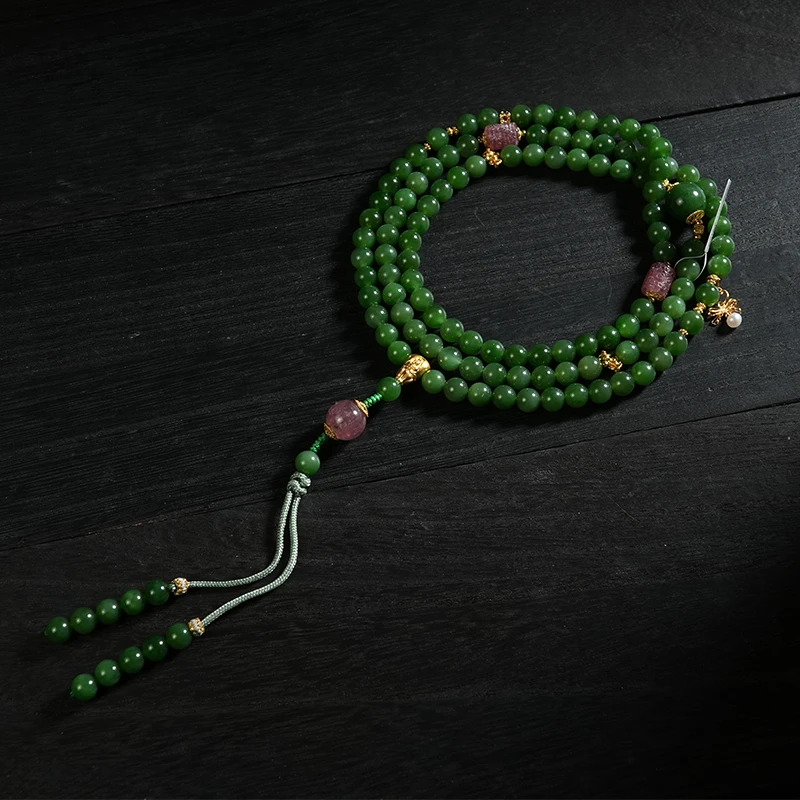 【老板娘珍藏】和田玉碧玉108念珠项链/ ZC081005