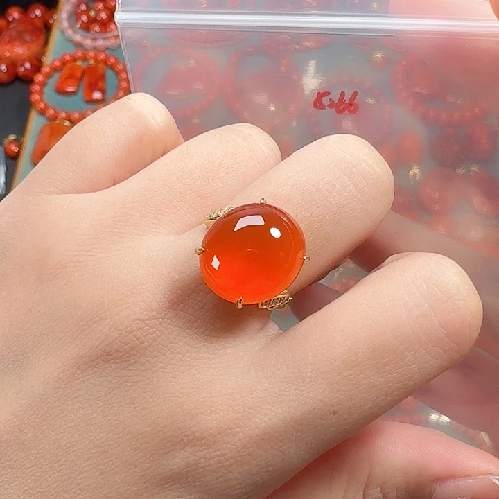 南红玛瑙银S925镶嵌戒指