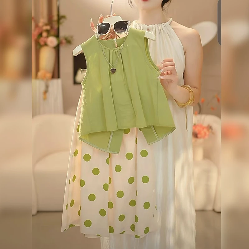 女童夏装韩版时髦套装2025新款韩版洋气无袖裤裙两件套中大童夏季