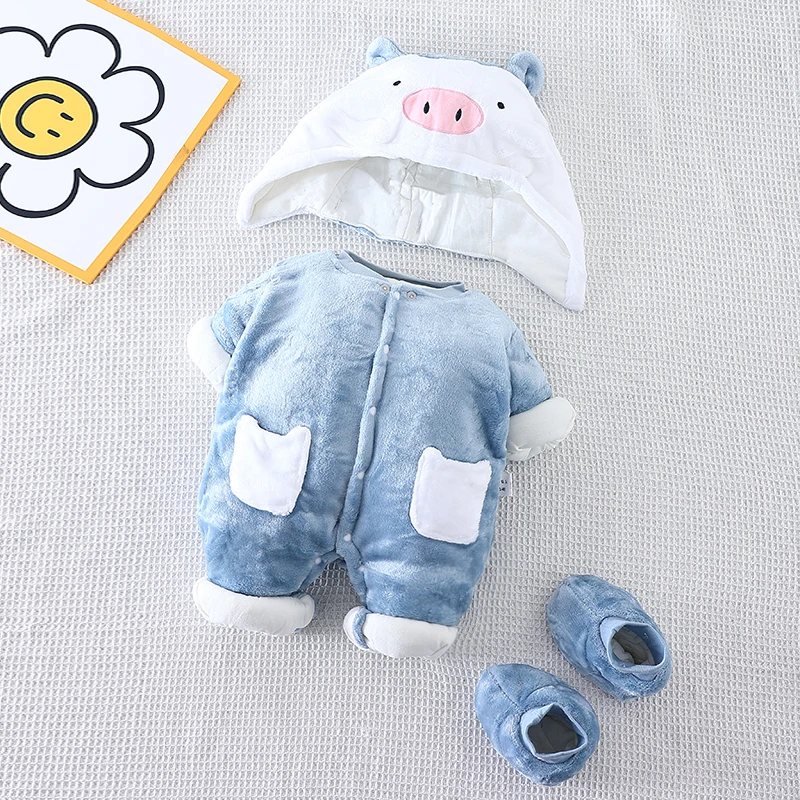 直播青货300g可拆卸帽子+鞋子夹棉连体衣婴儿加厚连体衣