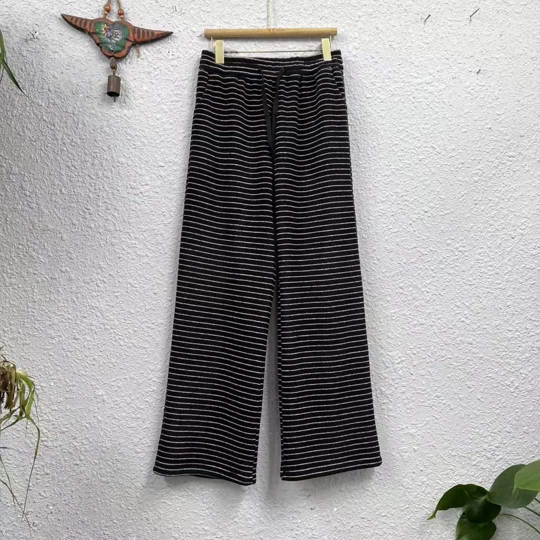 7871双面厚绒横条纹阔腿休闲裤（长102臀围112脚口56