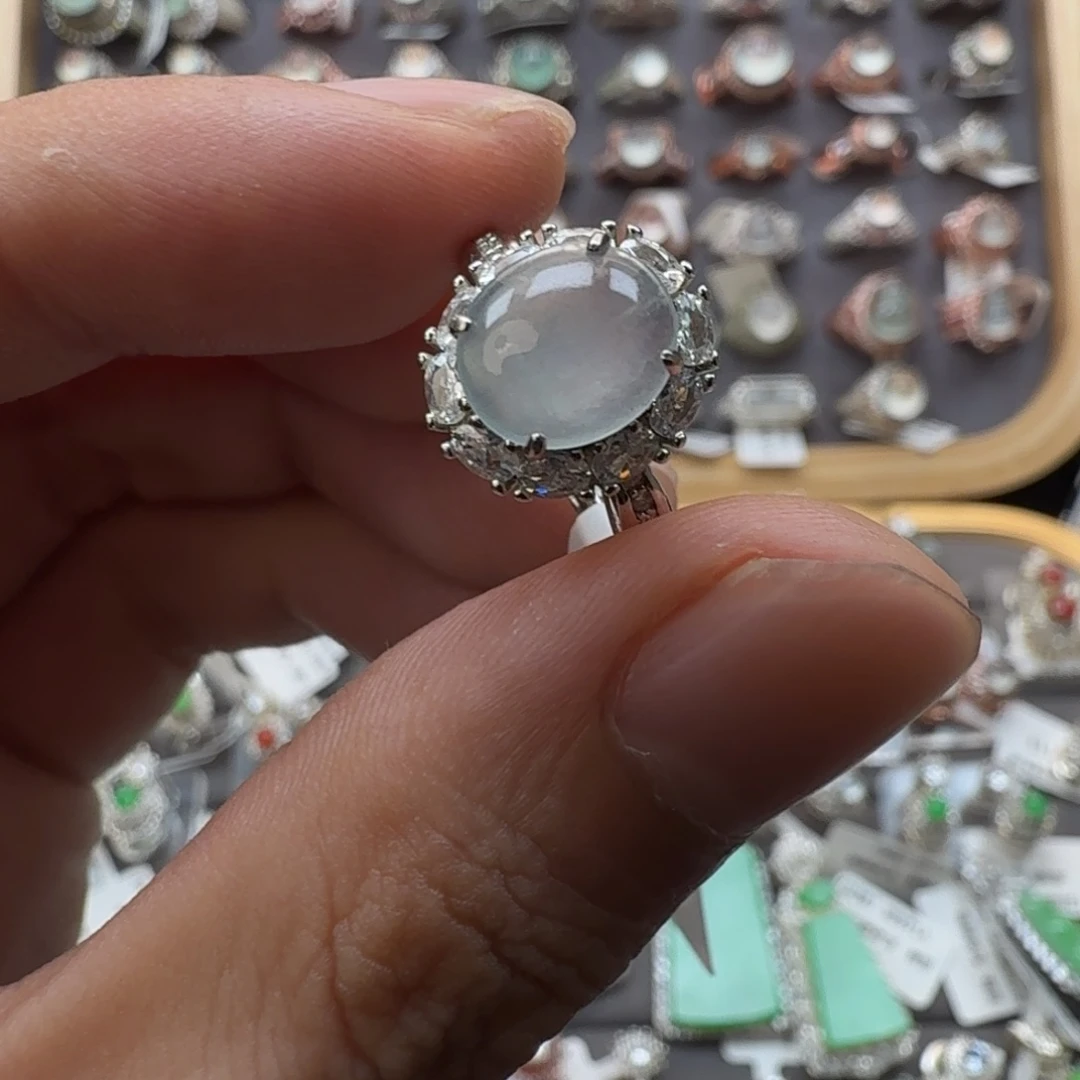 翡翠银S925镶嵌戒指天然缅甸翡翠A货